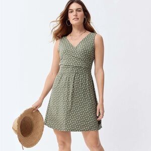 Maurices Polka Dot Green Midi Dress 0X Soft Slinky Slouchy A-line Fit and Flare
